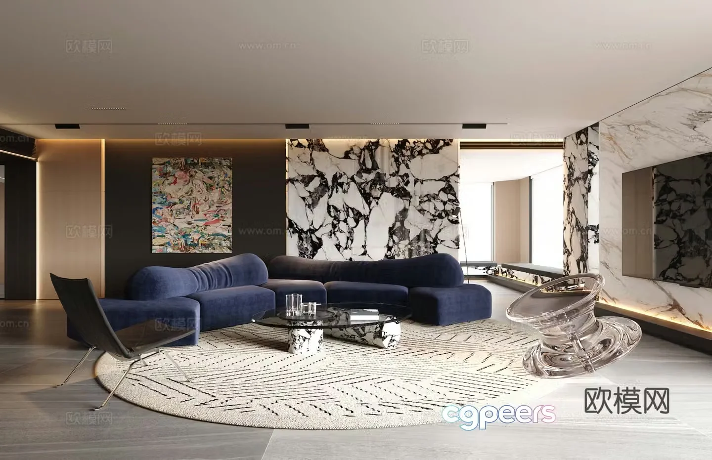 Modern living room Villa living room Large flat living room Sofa coffee table combination Leisure chair Carpet 3D model
