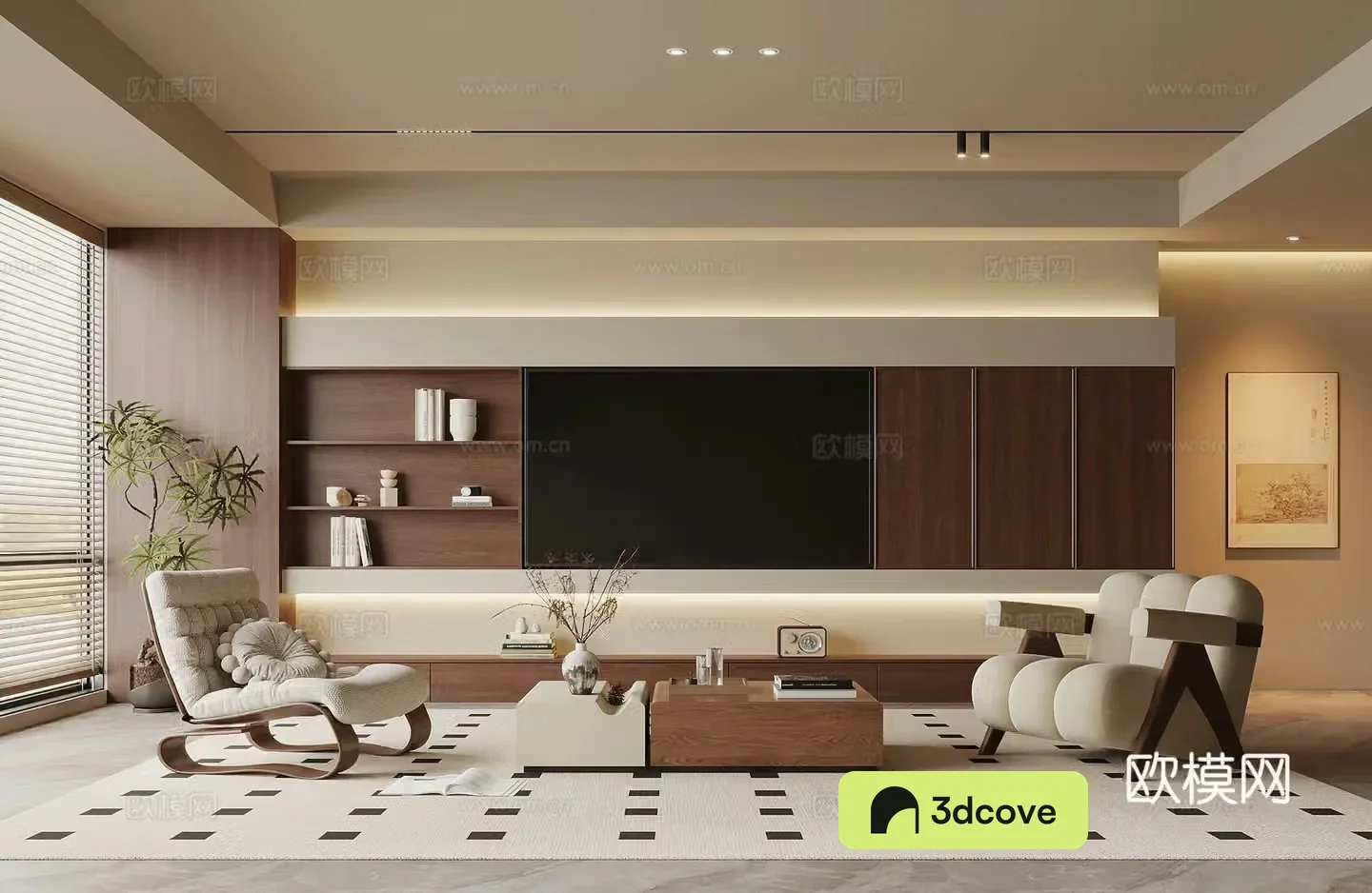 Living room medieval style living room TV background wall sofa coffee table combination