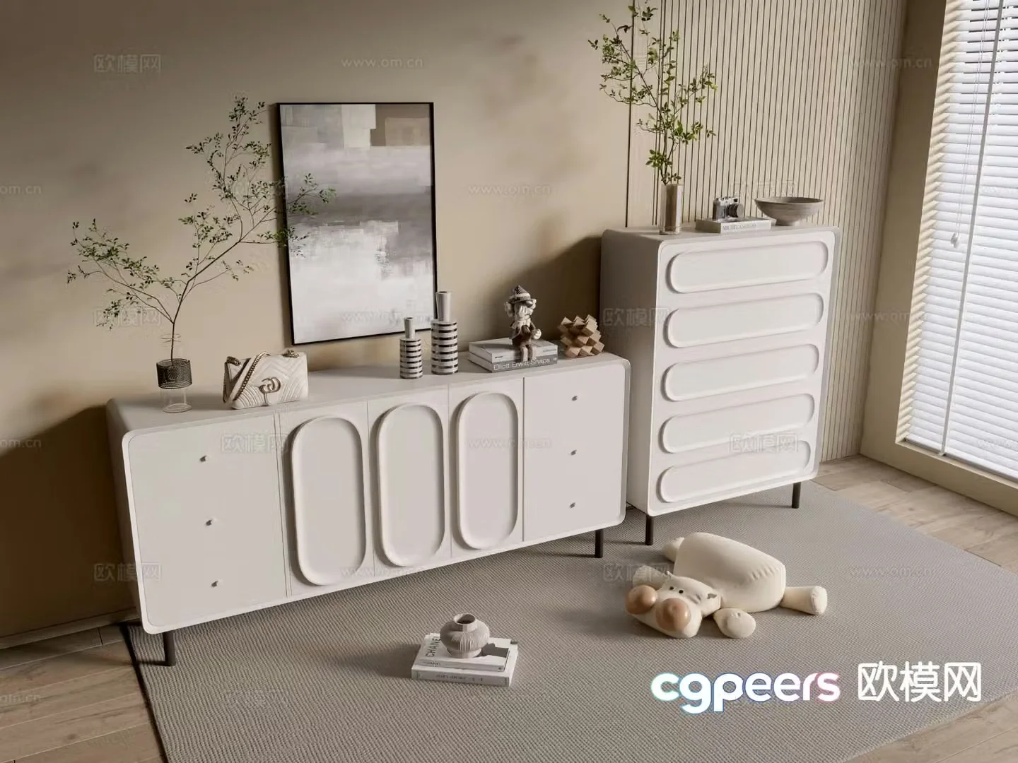 Cream style entrance cabinet 3d model
