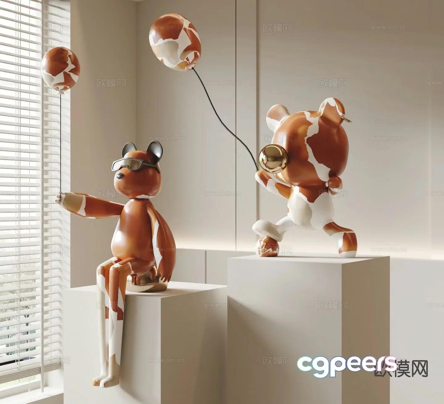 Modern trendy violent bear sculpture ornaments 3D model