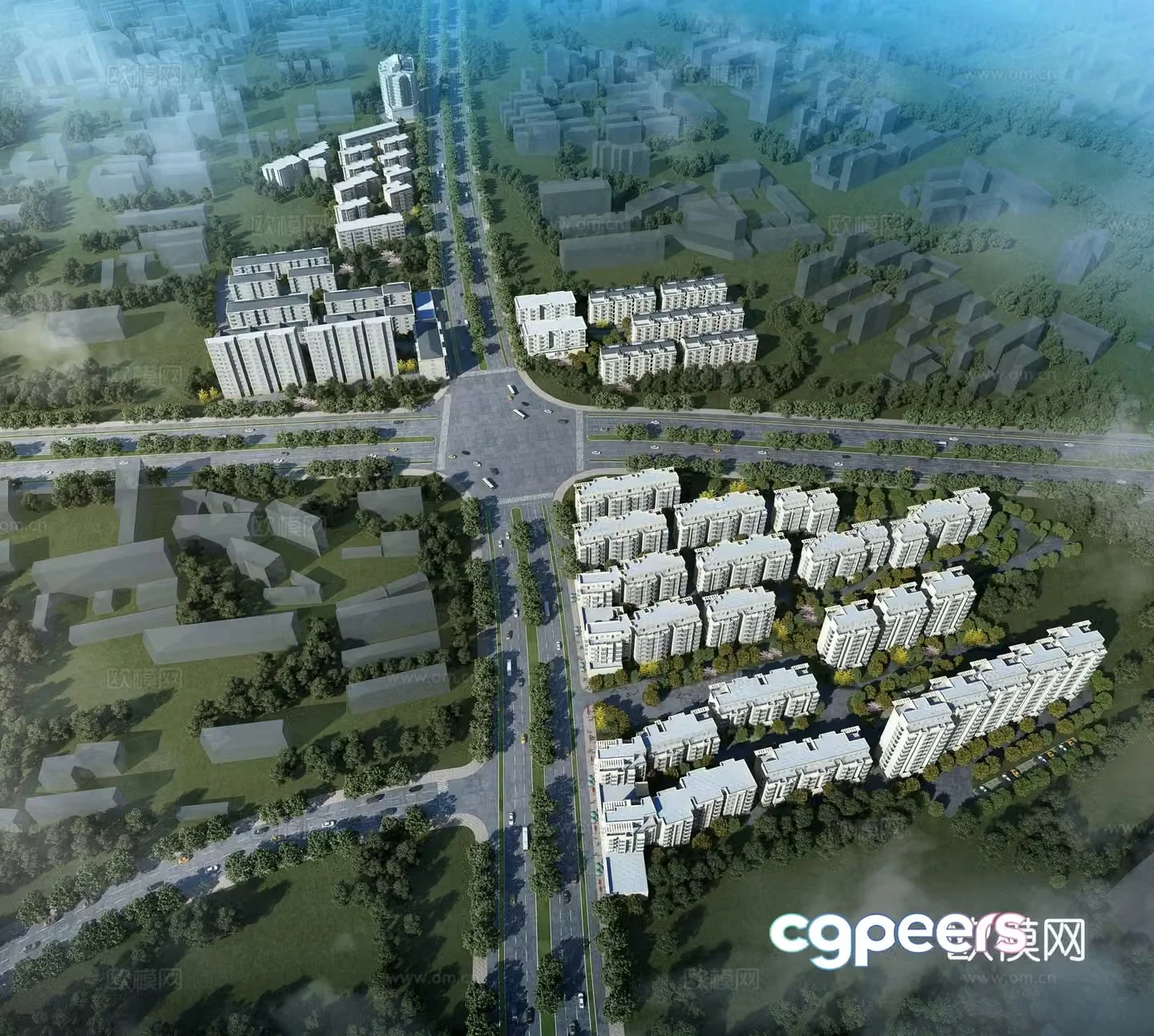 Aerial view 3D model of residential complex