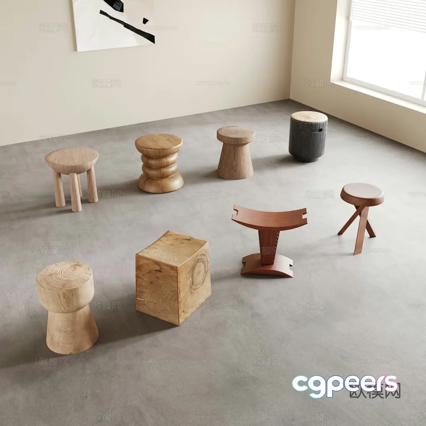 Wasabi Wind Stool Round Stool Wooden Stool Shoe Change Stool Small Stool 3D Model