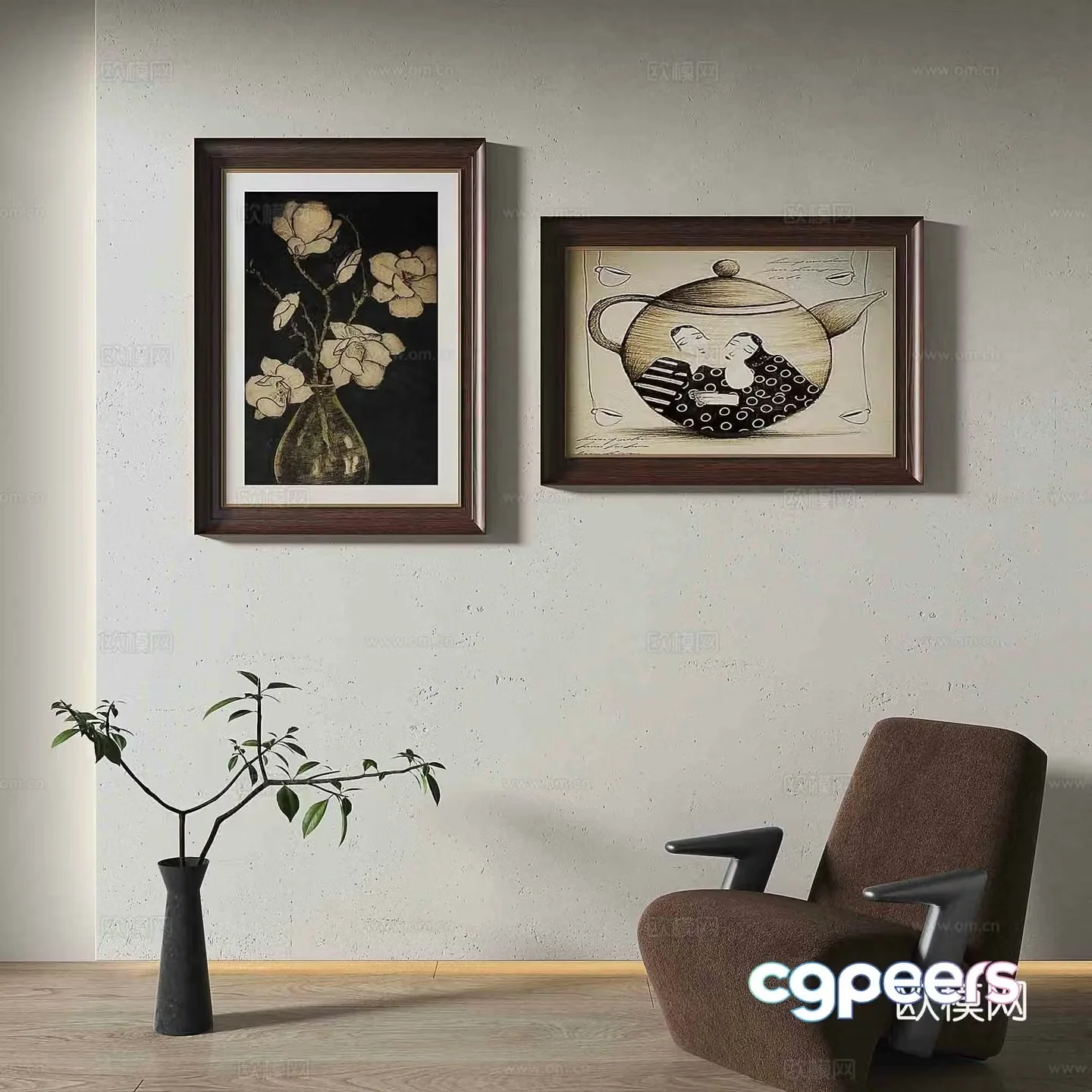 Simple European decorative painting retro painting hanging painting 3D model