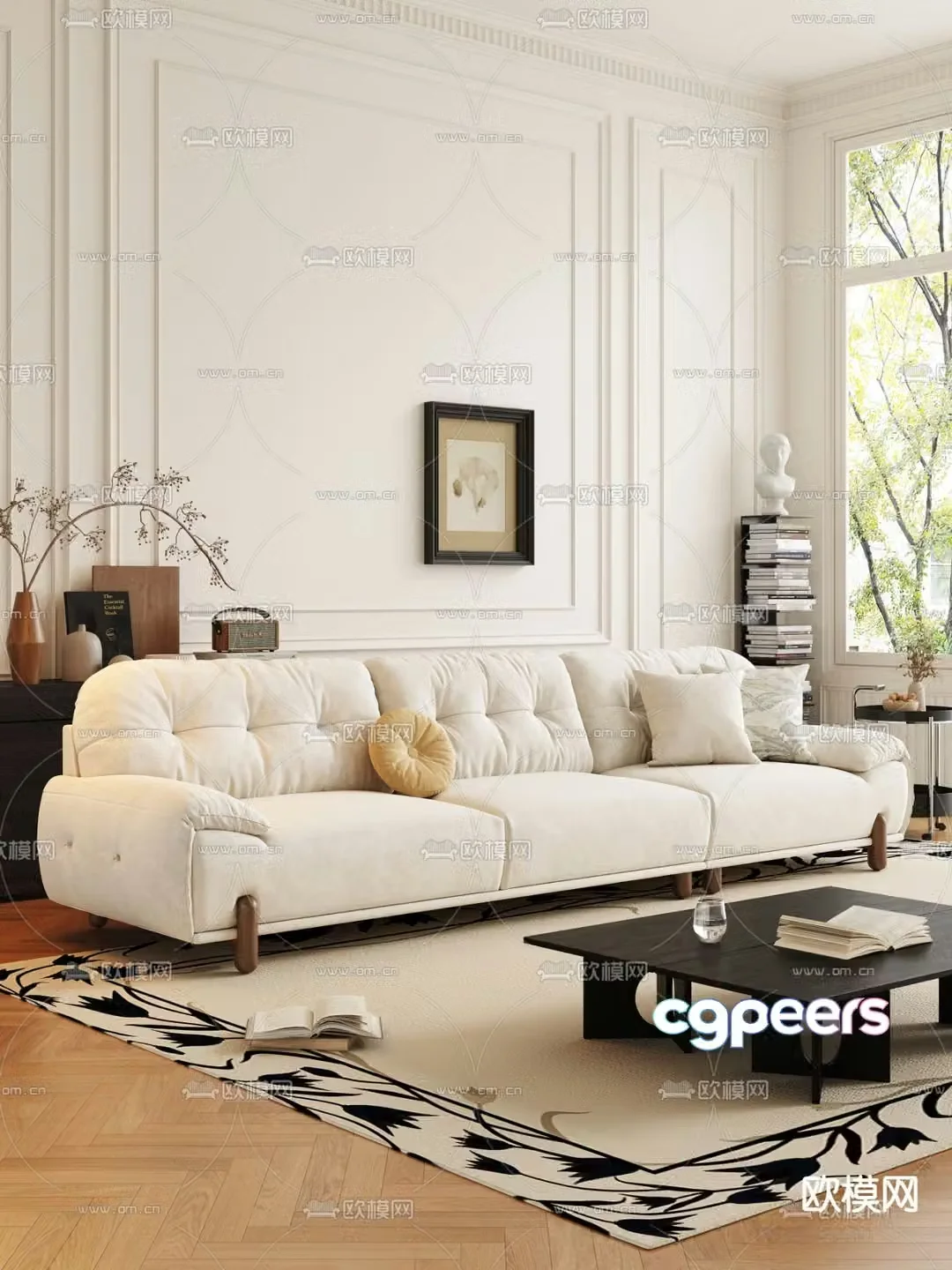 Three-person sofa multi-person sofa upholstered sofa 3D model