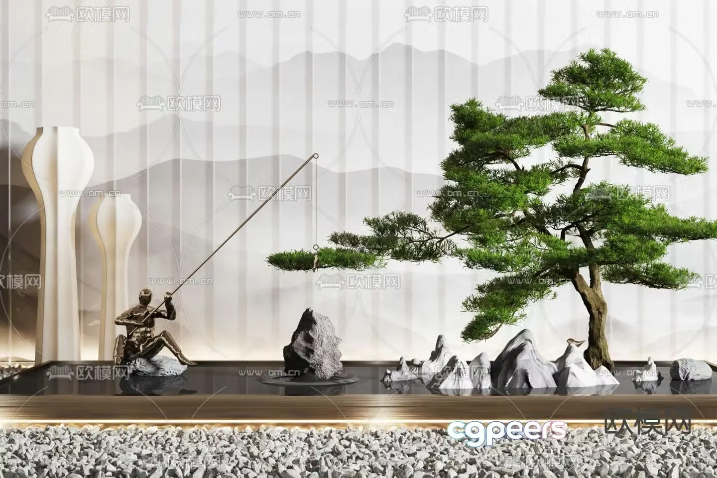 Indoor landscape pine tree landscaping 3d model