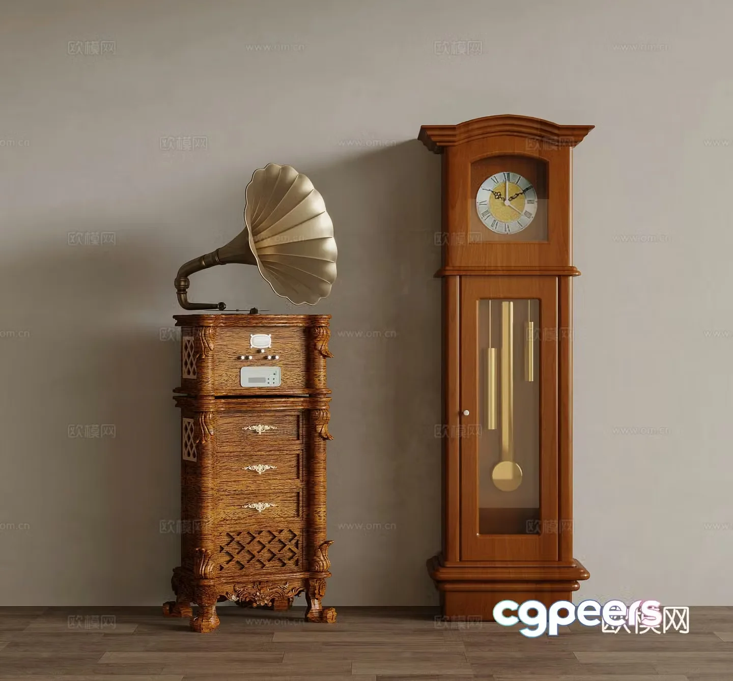 American retro phonograph floor clock 3d model