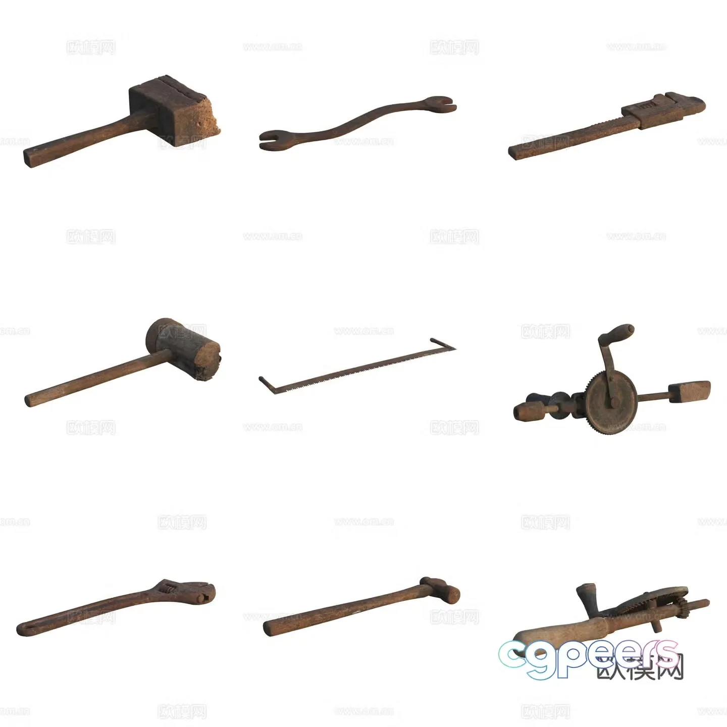Farm tool tools axe hammer awl sickle wrench 3d model