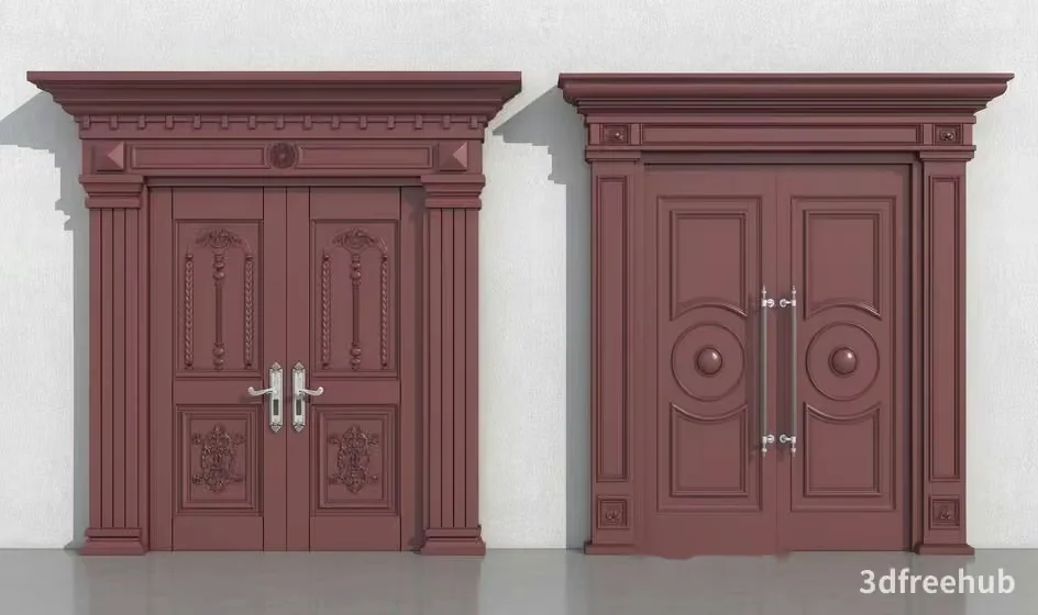 Two Large Brown Doors With Ornate Details 3D Model – 19681 – VRAY Render