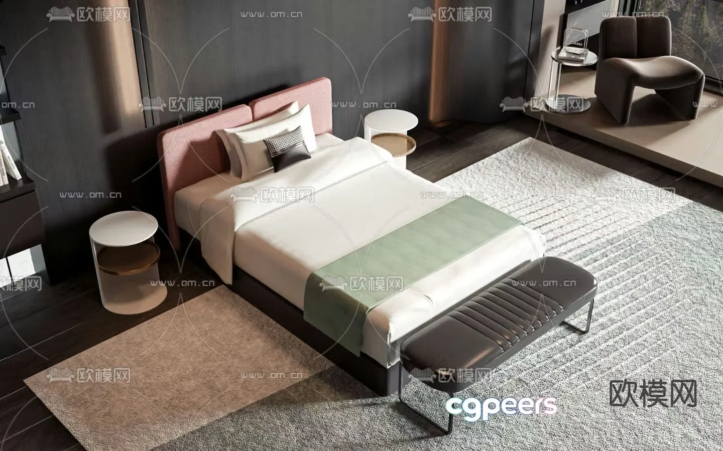 Modern double bed 3d model