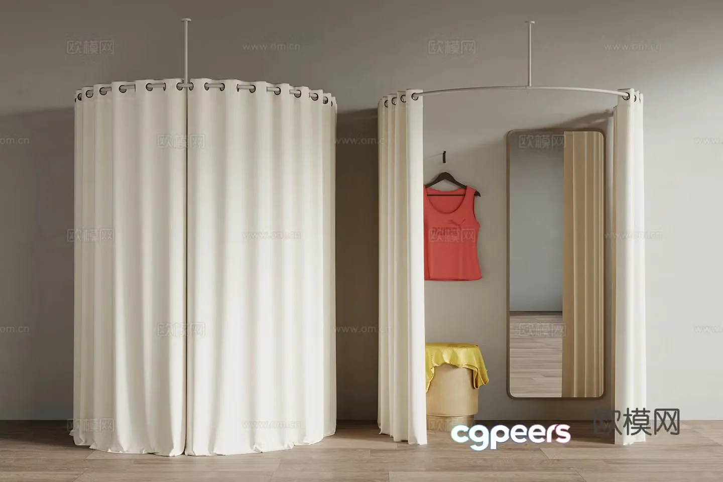 Modern clothing store fitting room locker room 3d model