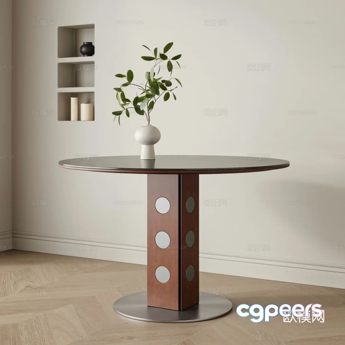Middle style dining table retro dining table solid wood dining table round dining table rock table dining table dining table ornament 3D model