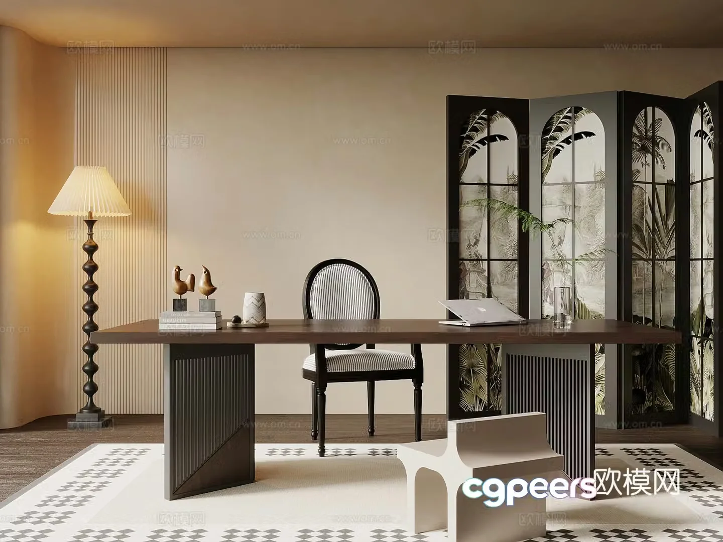 04 study room French retro style study room desk and chair combination 3D model