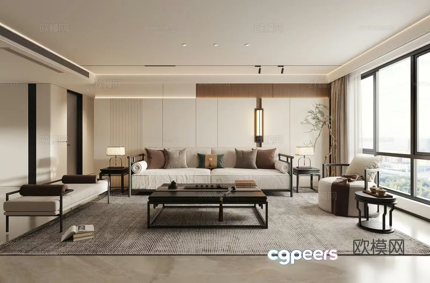 New Chinese style Zen living room combination sofa leisure chair 3D model