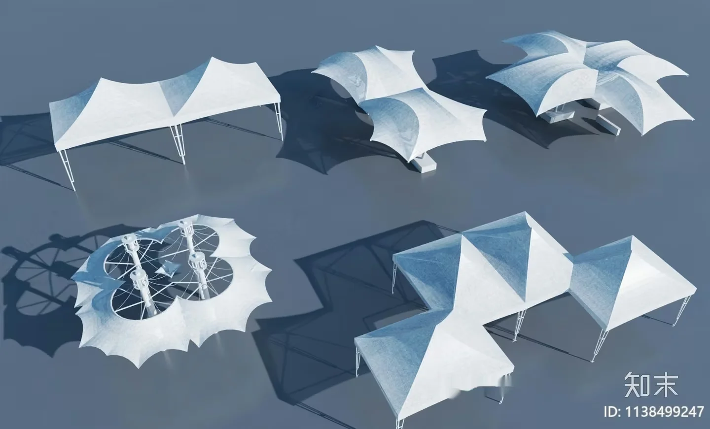 A 3D Rendering Of A White Tent With A Unique Design Showcasing 3D Model – 11186 – VRAY Render