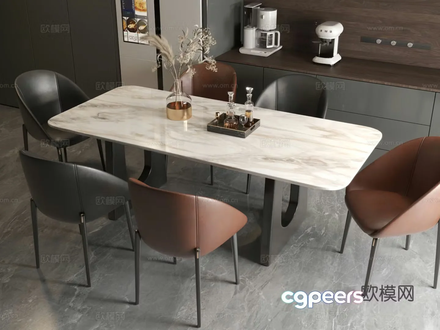 Modern dining table Italian dining table Modern Italian restaurant Dining table Dining table Dining chair 3d model