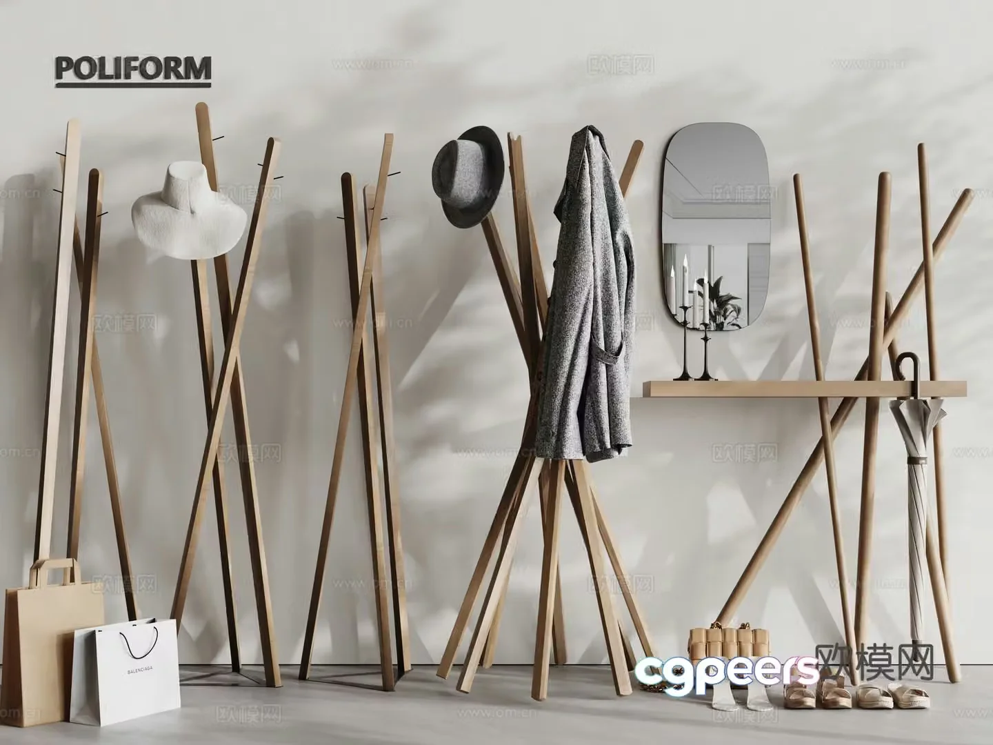 Modern Clothes Hanger Floor-standing Clothes Hanger Clothes Hanger 3D Model