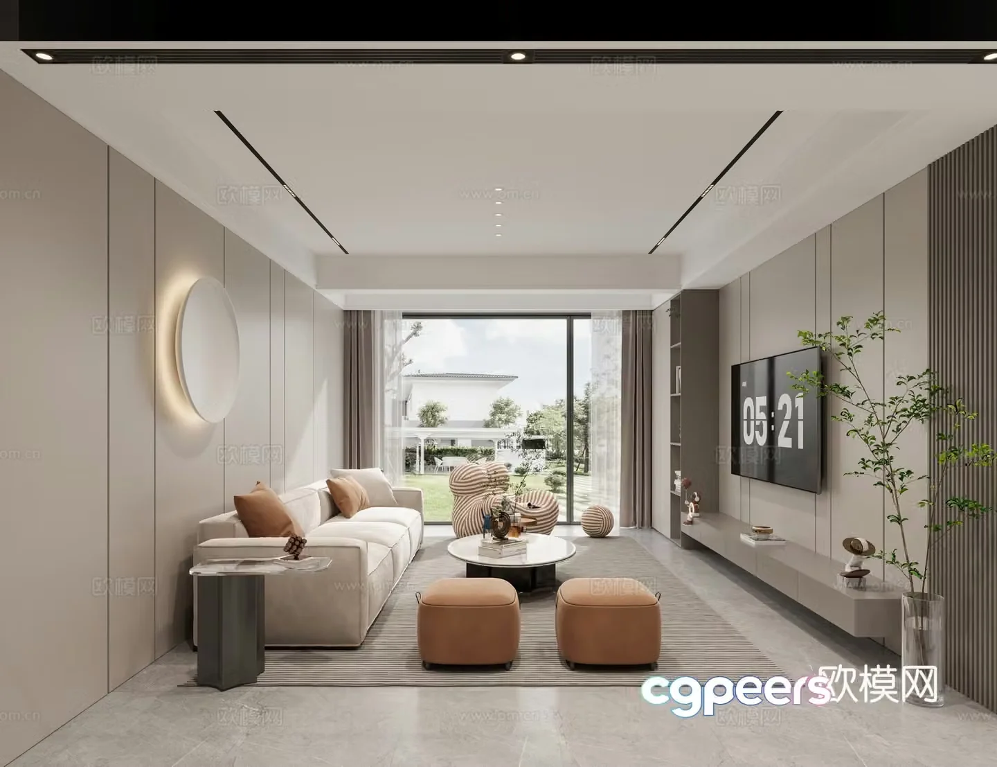 Modern living and dining room 3d model