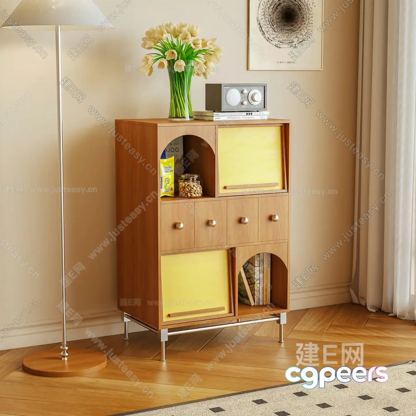 Mid-Century Modern Wooden Cabinet 3D Model – 6807 – VRAY Render