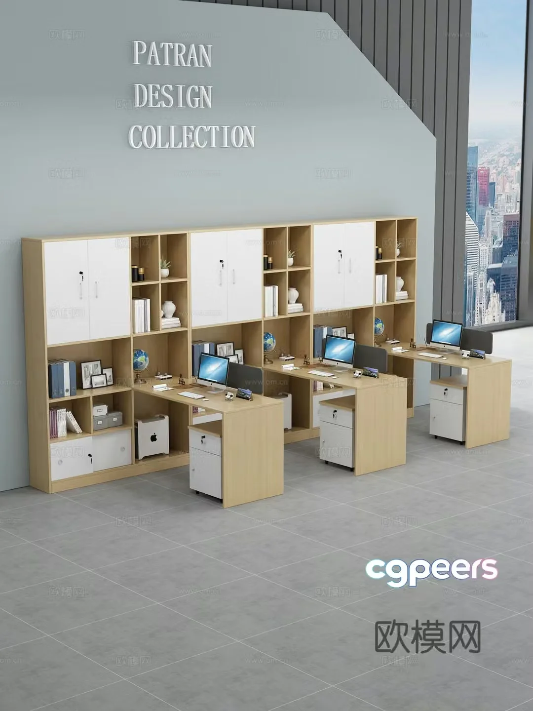 Office desk computer desk public office area activity cabinet workstation office supplies 3D model