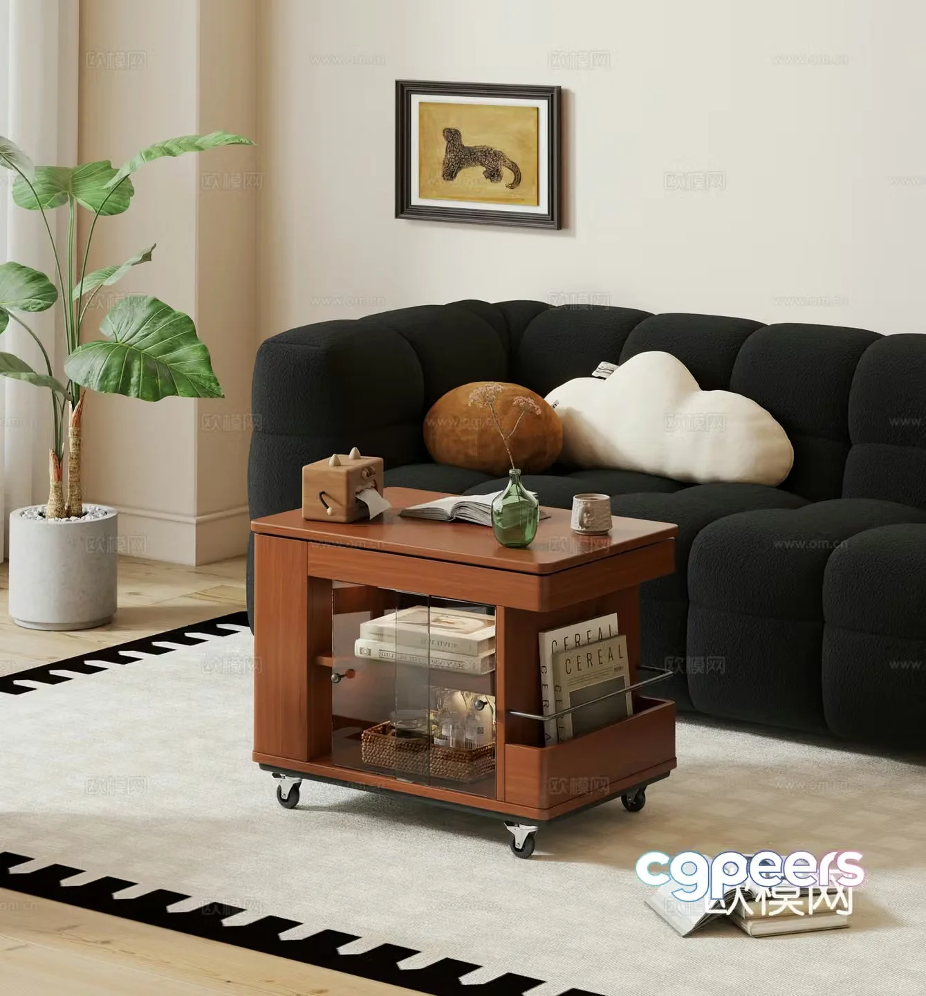 Modern medieval side table moving side table square side table solid wood moving side table lifting side table 3D model