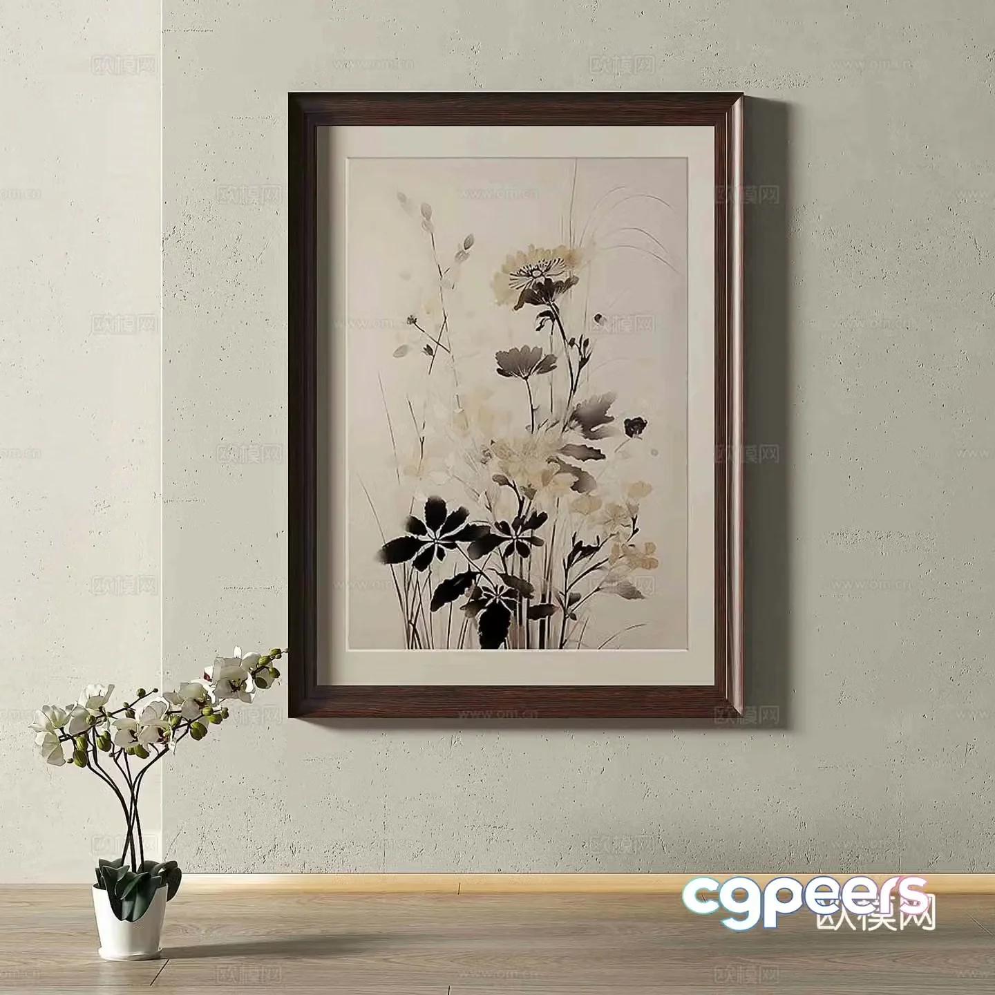 Modern flower hanging painting decorative painting 3d model