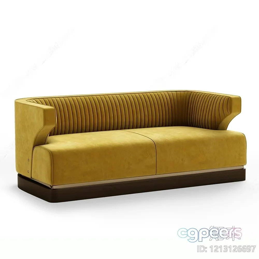 A Yellow Sofa With A Brown Base 3D Model – 14482 – VRAY Render