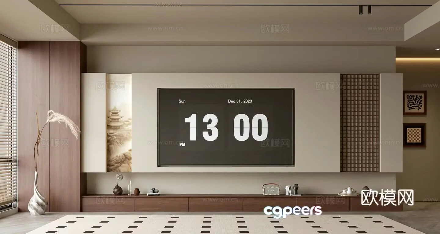 Wasabi Middle Style TV Background TV Cabinet Song style TV Background Wall Wasabi Life Room Ornament 3D Model