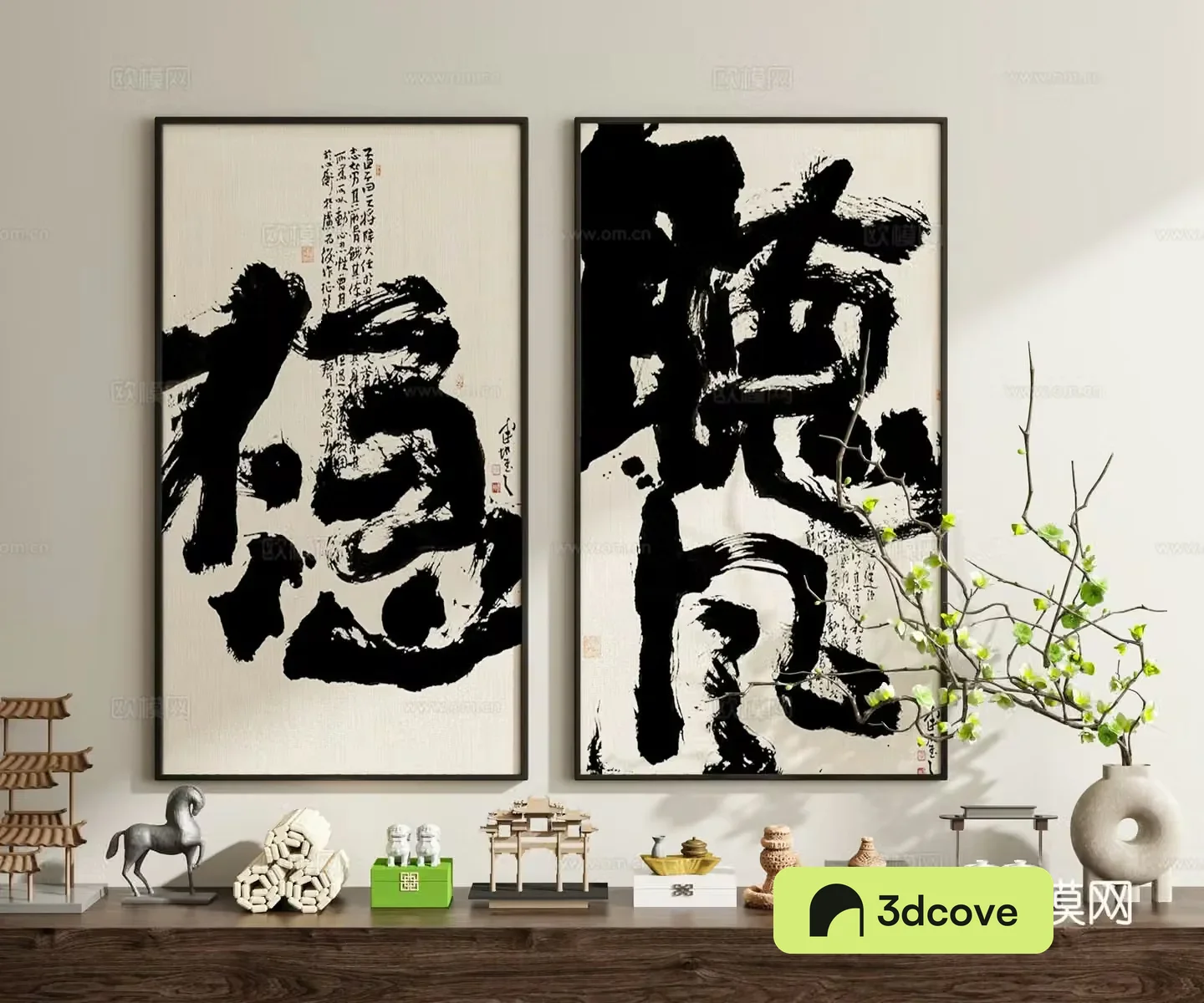 New Chinese-style artistic characters calligraphy and painting decorations 3D models