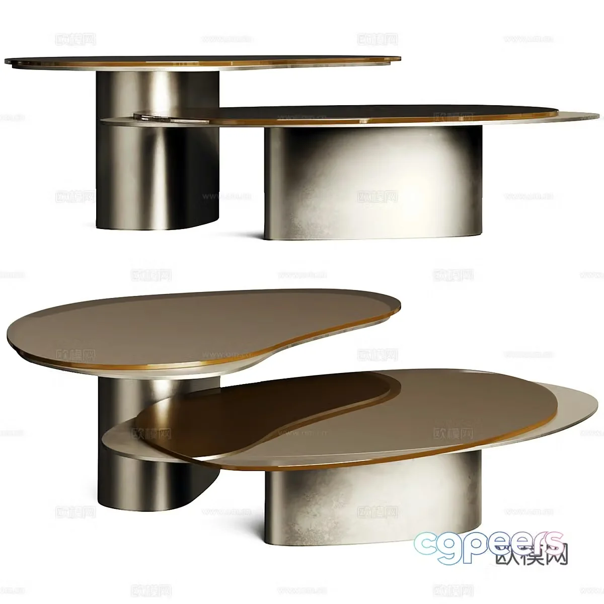 Modern light luxury special-shaped metal tea set combination 3D model