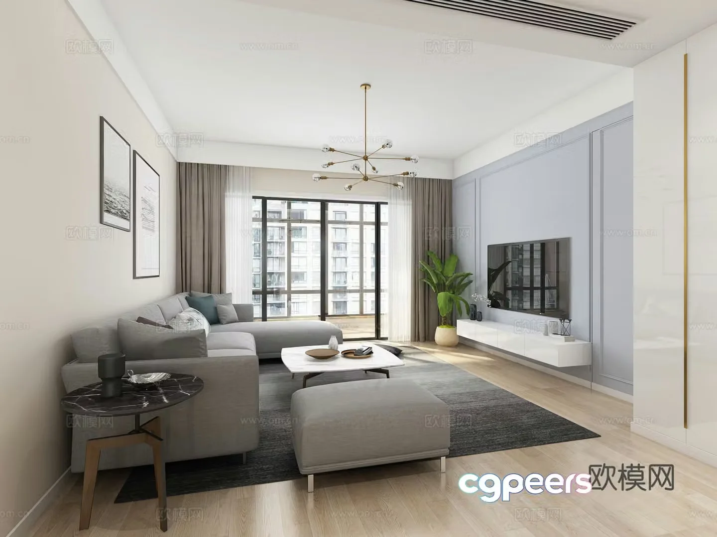 Modern living room and dining room chandeliers multi-person sofa single sofa coffee table decorative cabinet hanging 3D model