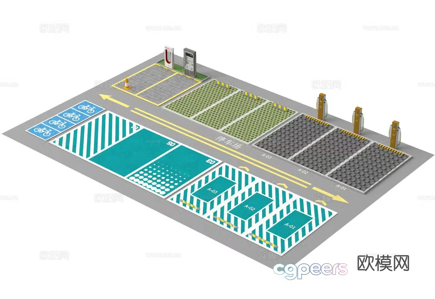Modern parking lot outdoor parking pad 3d model