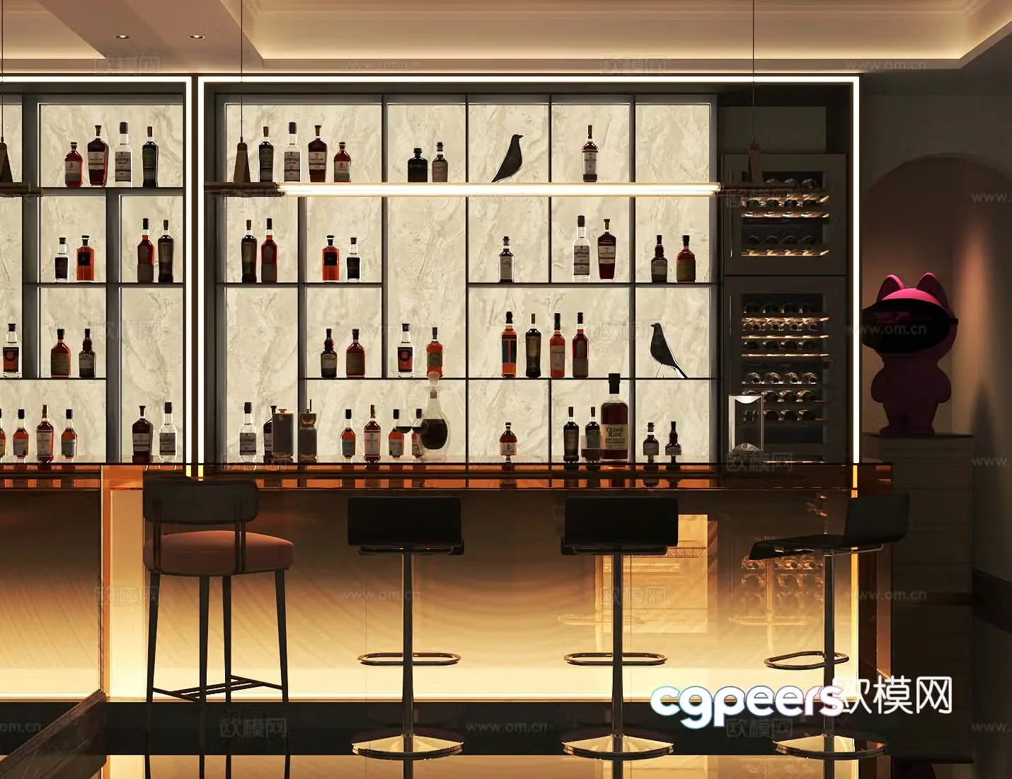 Modern bar bar counter Gradient glass island 3D model