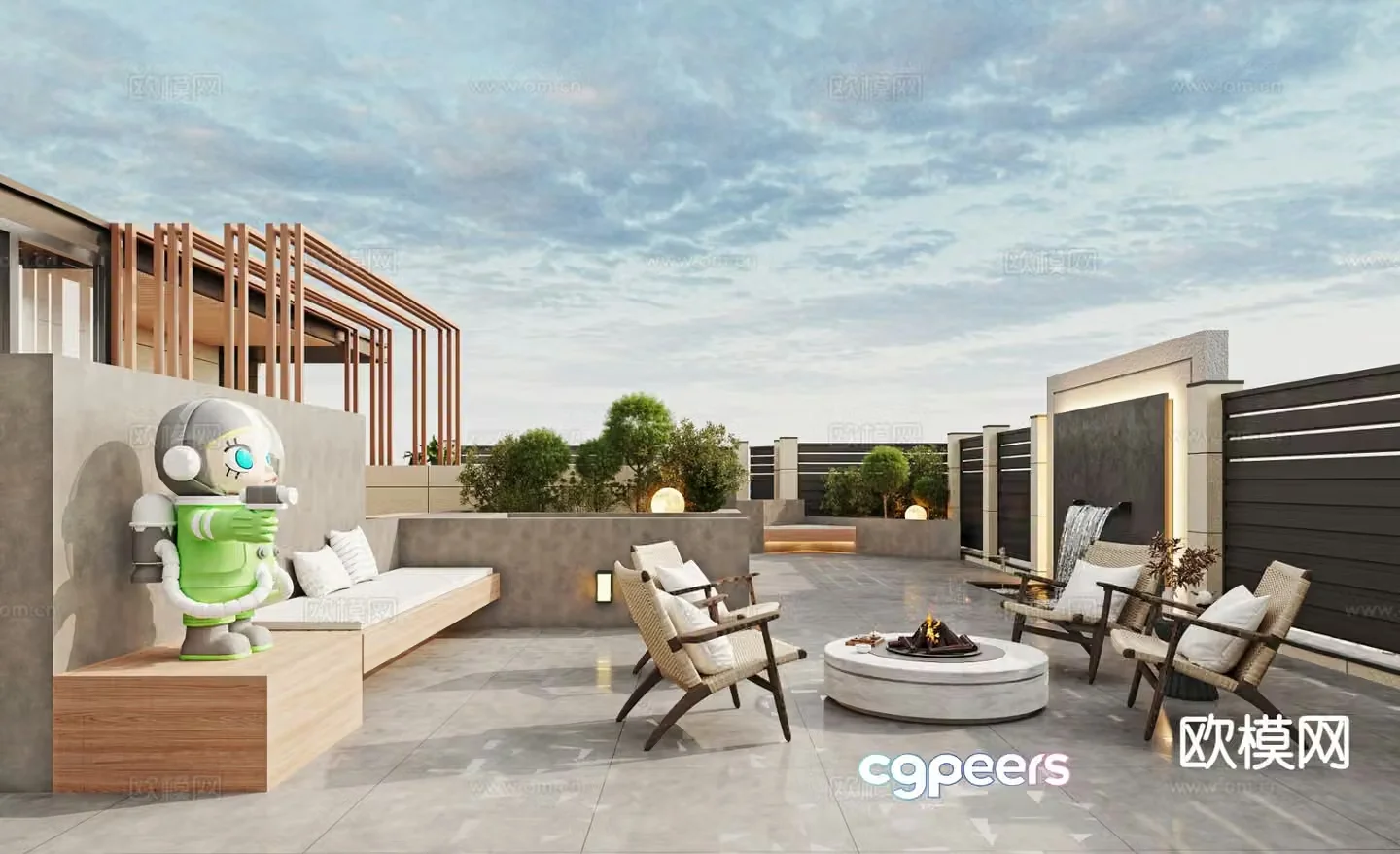 Modern leisure balcony rooftop terrace 3d model