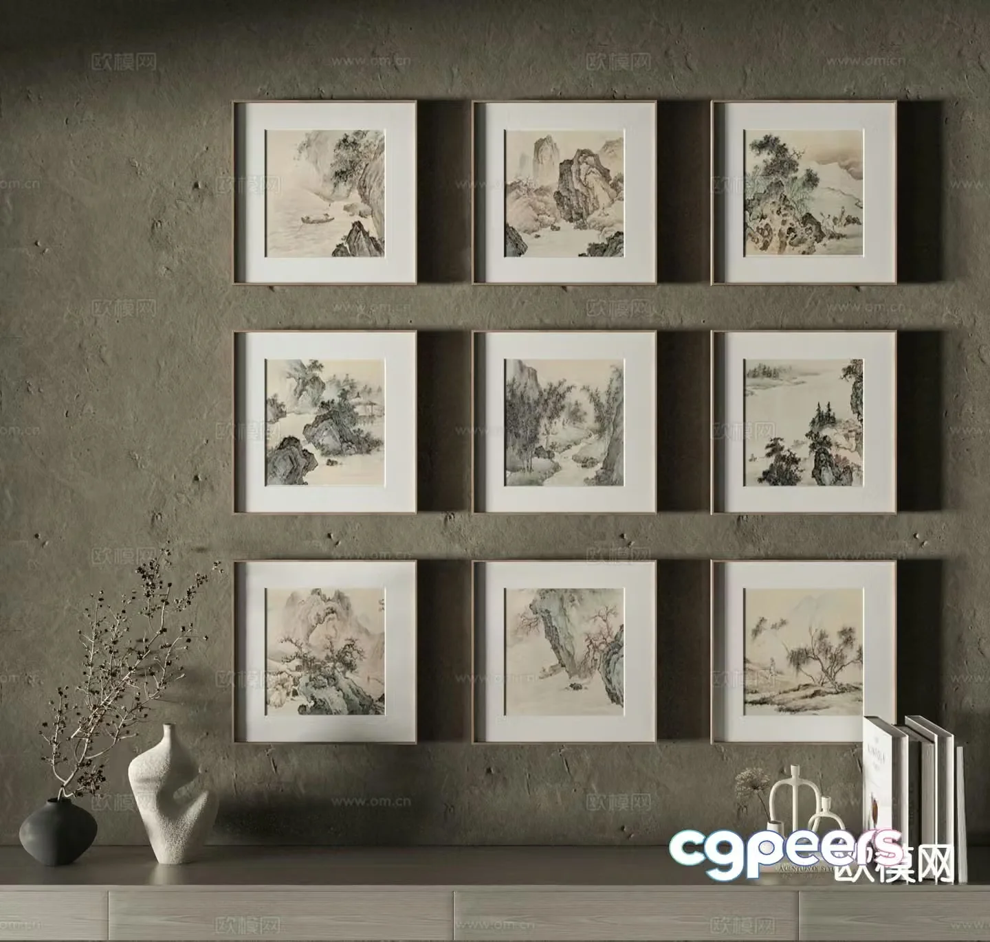 Chinese style hanging painting decorative painting 3d model