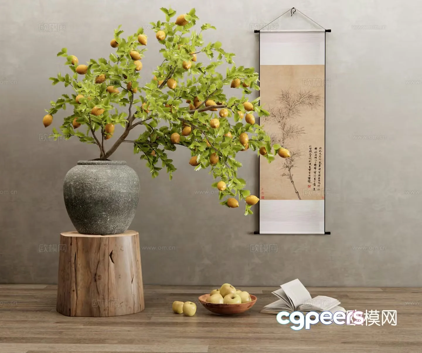 Modern fruit bonsai lemon bonsai plant potted ornaments 3d model