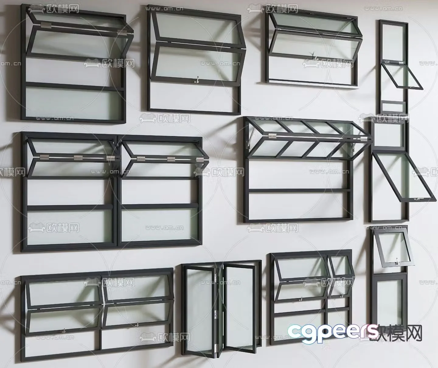 Glass windows Folding windows Bathroom windows Floor to ceiling windows Balcony windows 3D model
