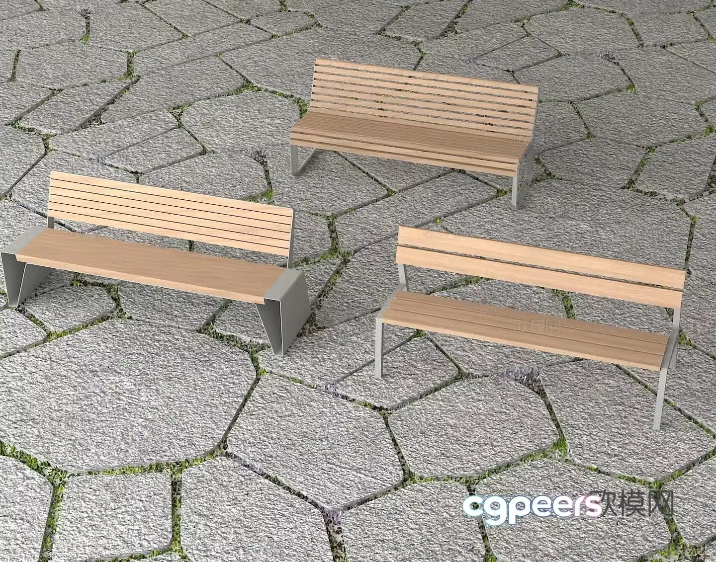 Outdoor bench Park seat Public facilities Wooden bench Landscape furniture Leisure bench 3d model