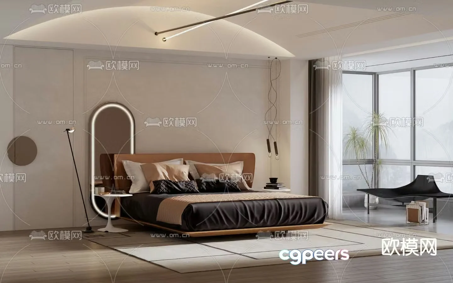 B&B Italia high back double bed 3d model