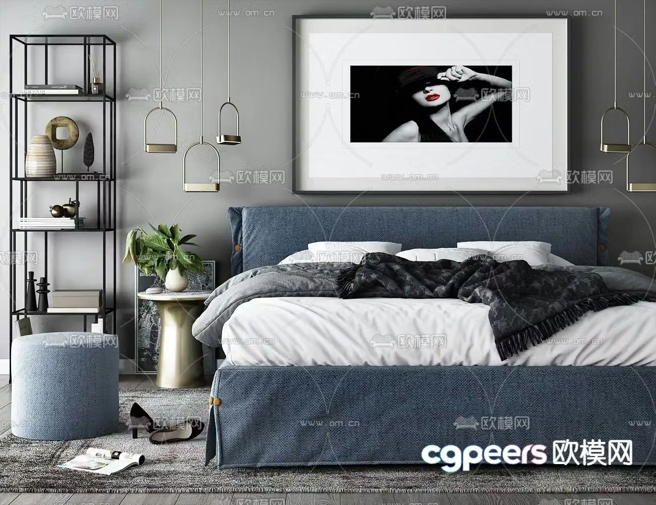 Modern double bed 3d model