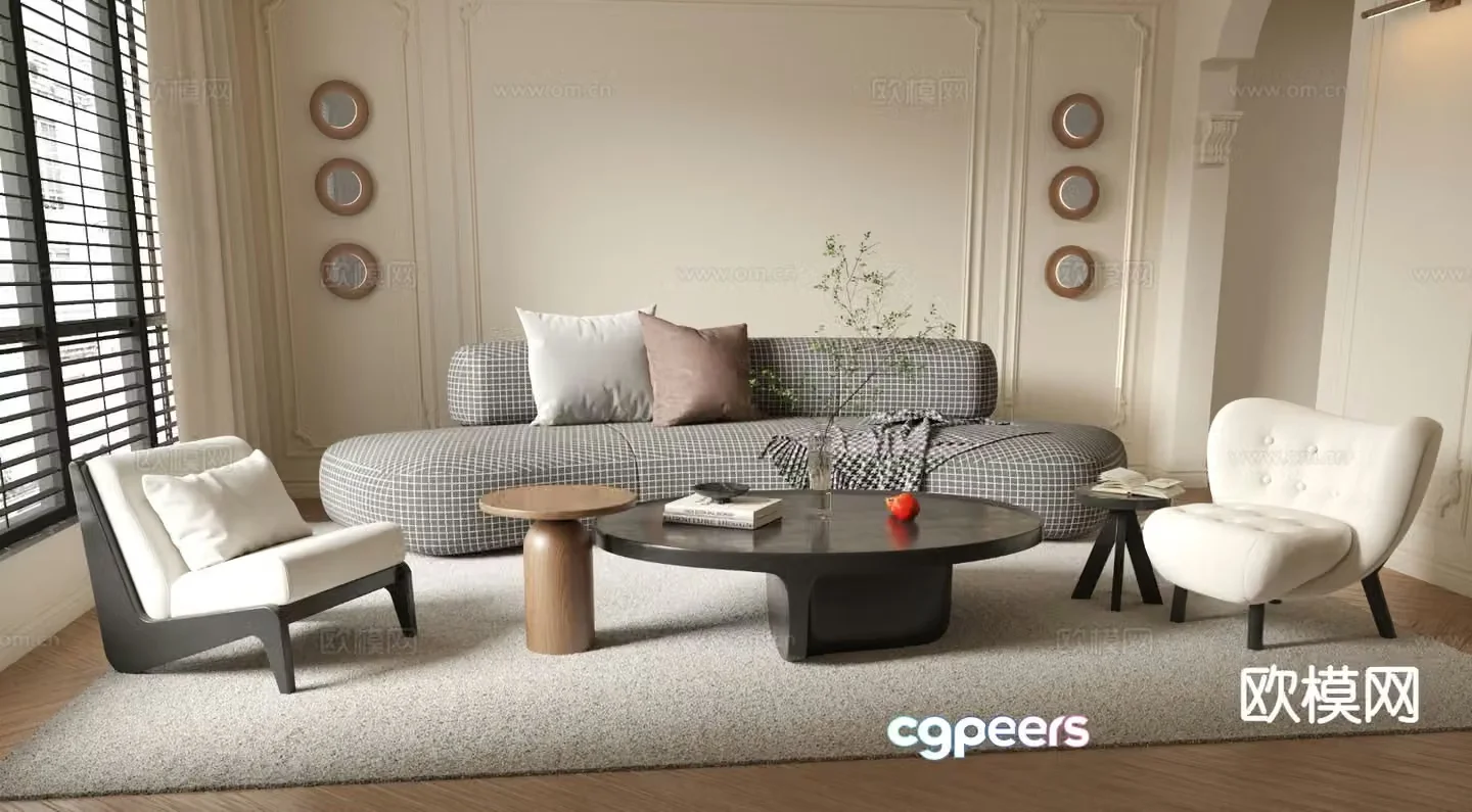 French sectional sofa 3d model