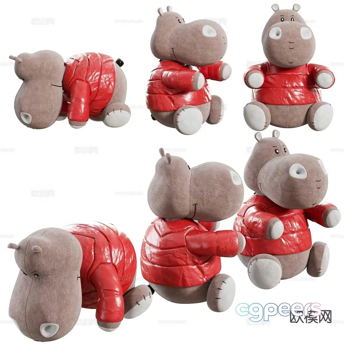 Plush toy doll toy hippopotamus 3d model