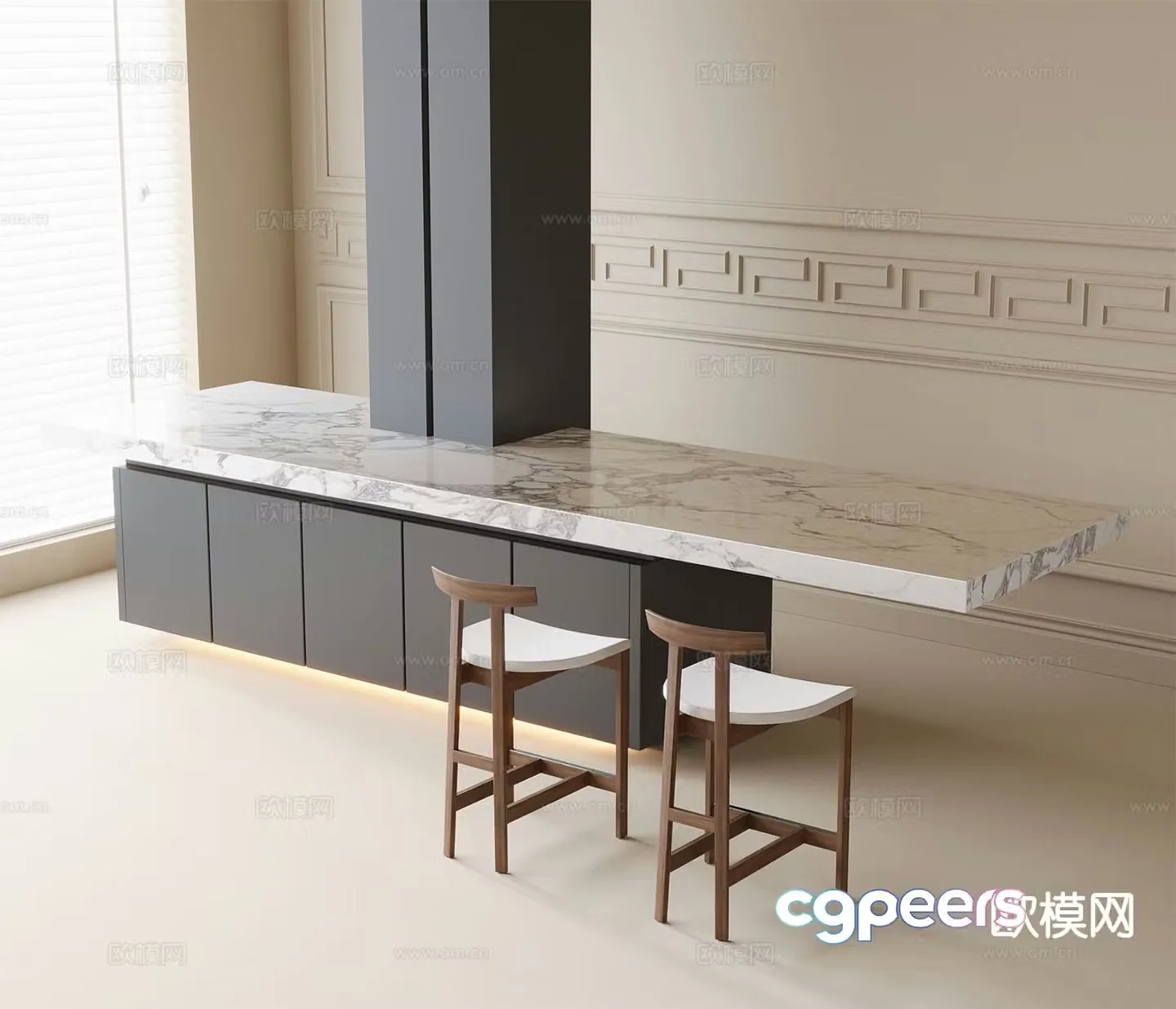 Modern kitchen bar 3d model