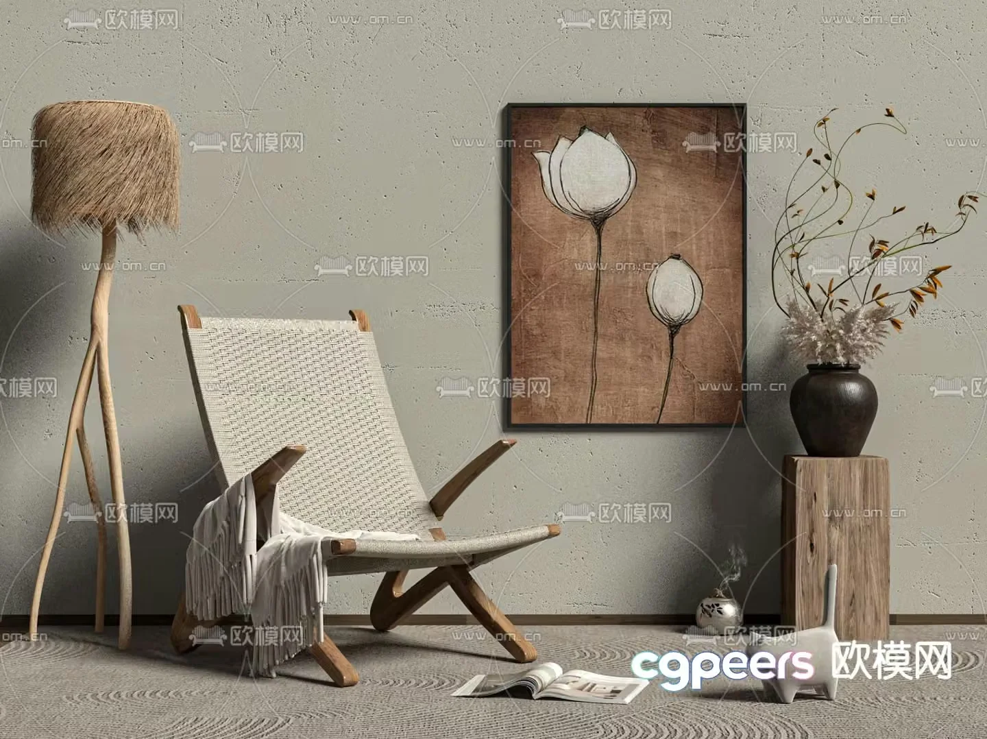 Wabi-sabi style leisure chair chair 3d model