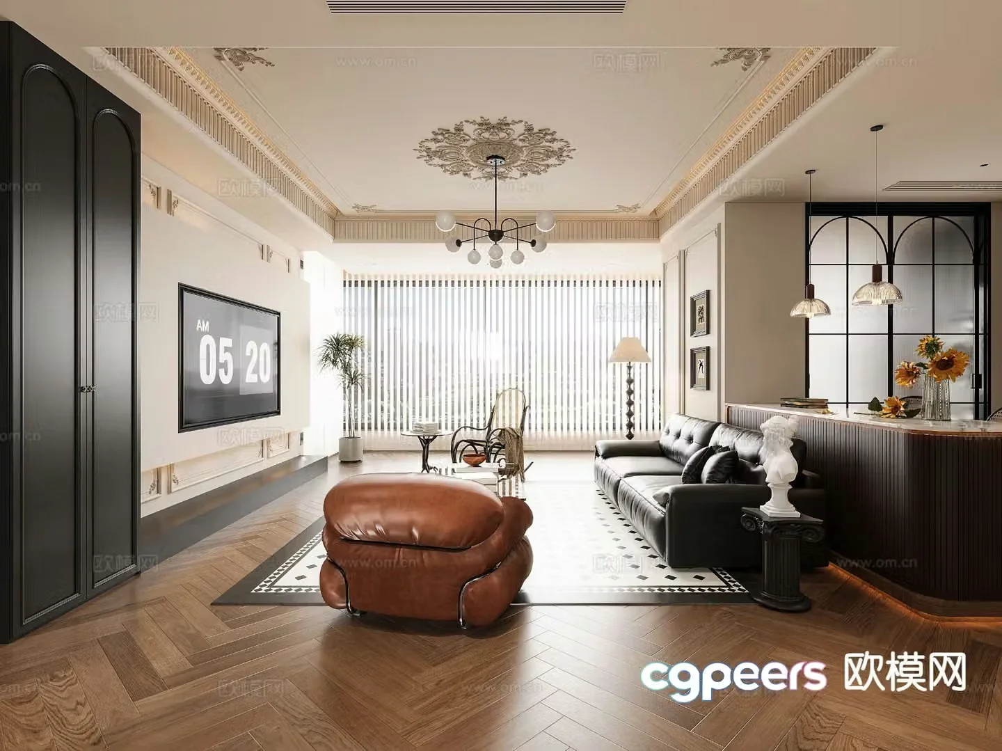 French living and dining room 3d model