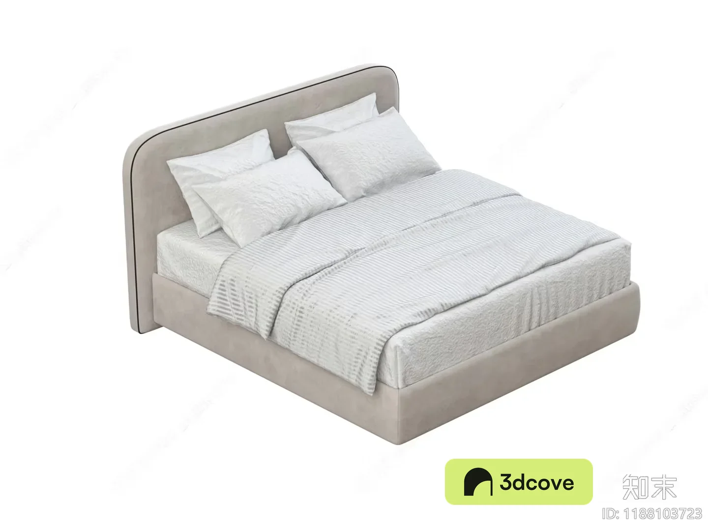A Bed With A Gray Headboard And White Bedding