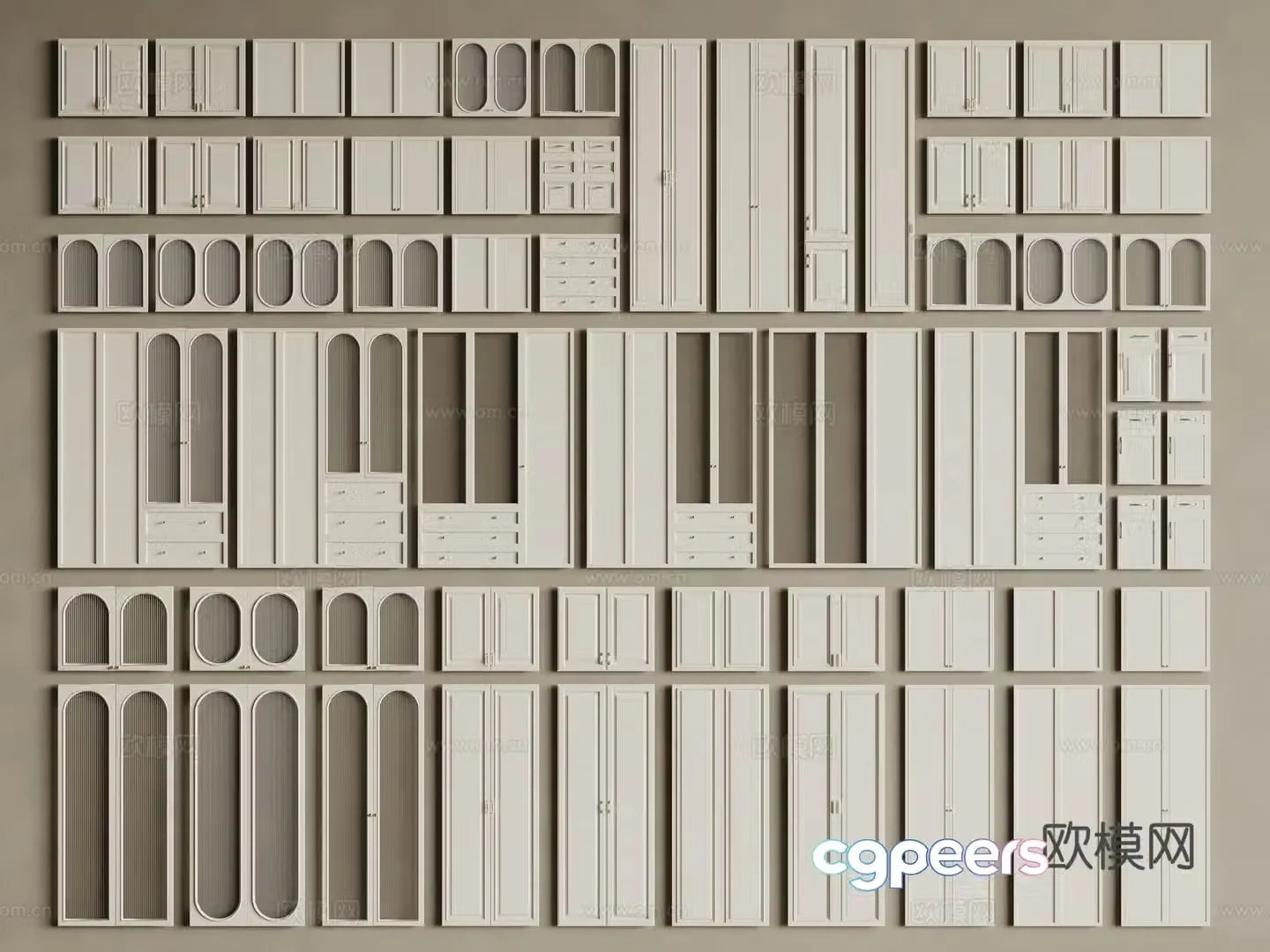 French cabinet door cabinet door combination 3D model