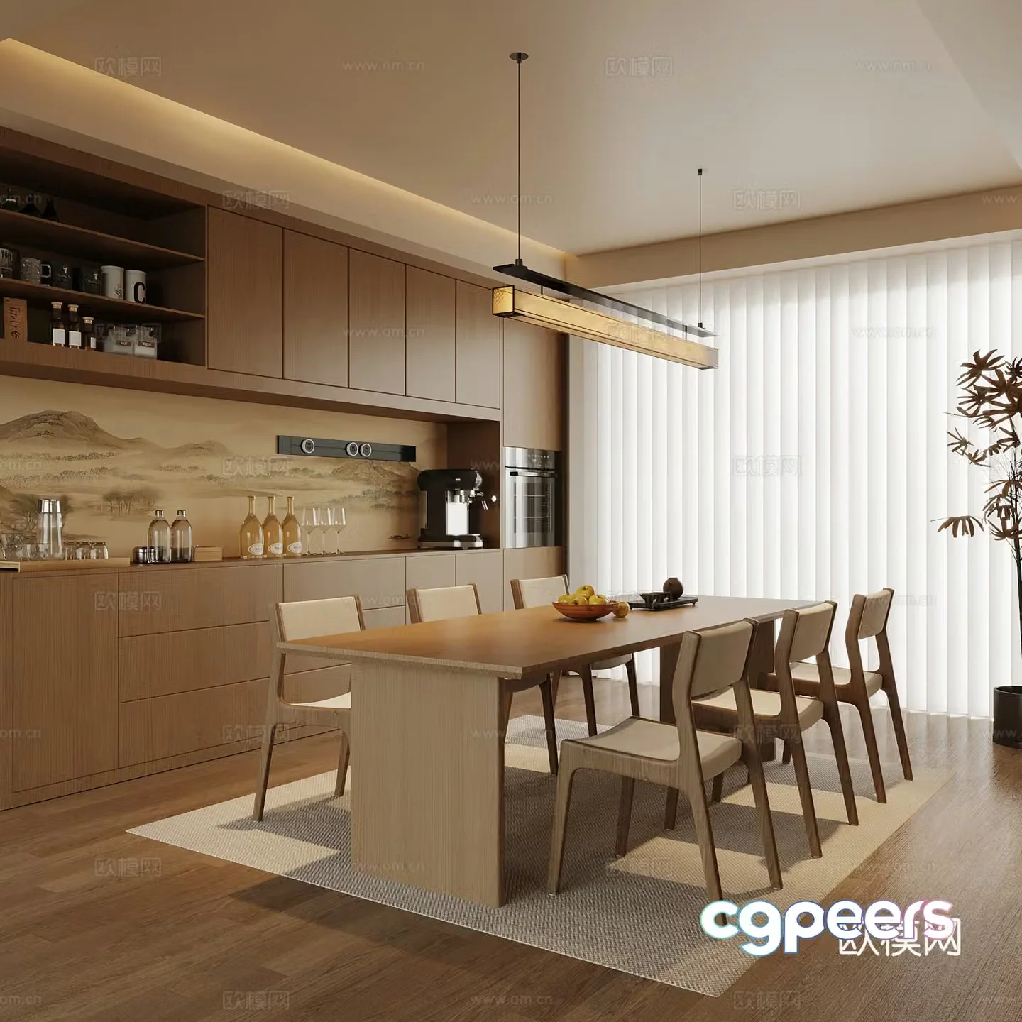 New Chinese restaurant wine cabinet dining table and chair 3D model