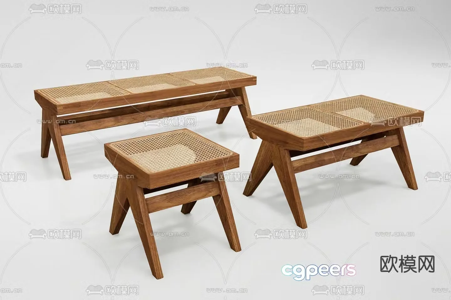Wabi Sabi bench rattan stool shoe changing stool stool 3D model