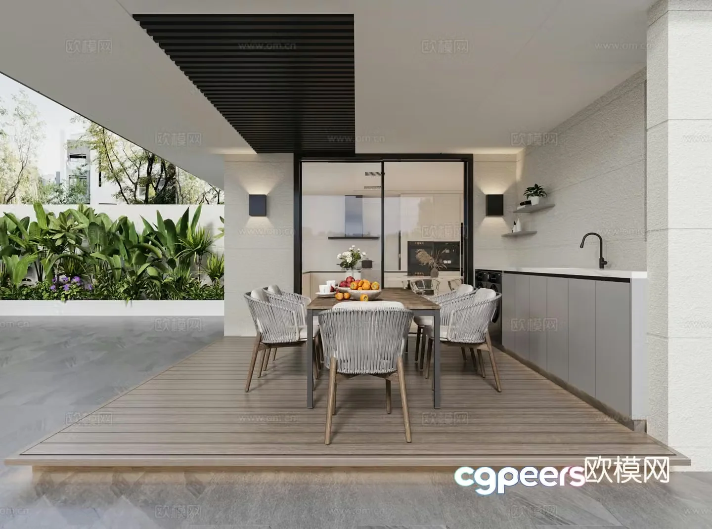 3D model of home entry balcony