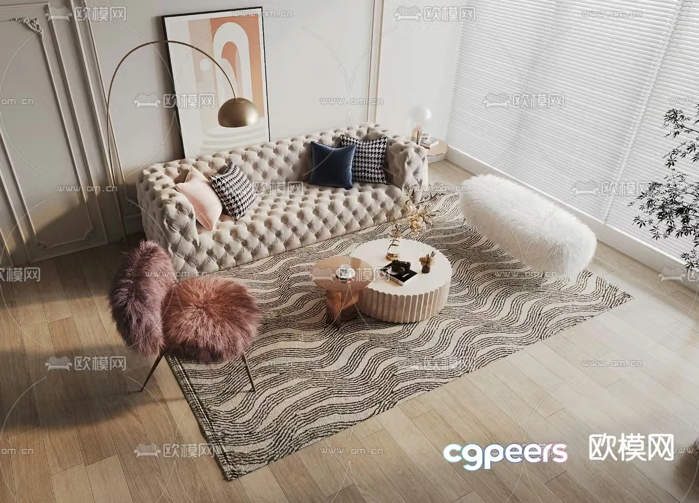 French sectional sofa 3d model